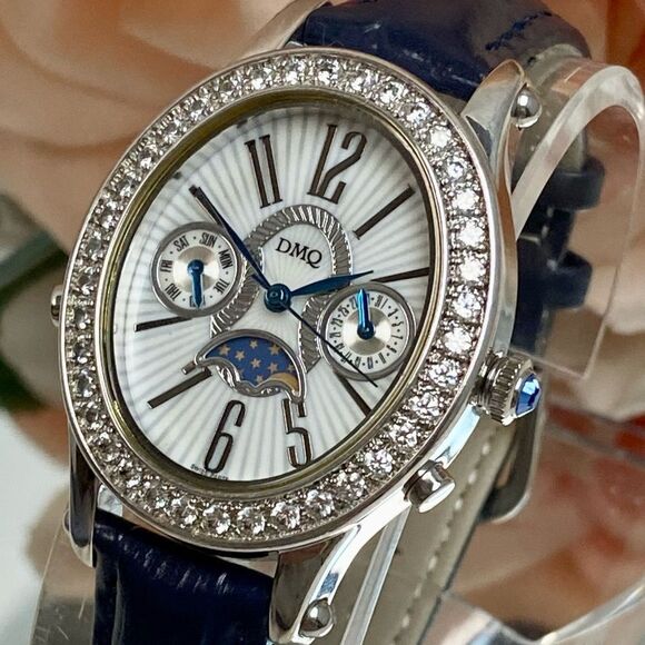DMQ Diamonique CZ Bezel Moon Phase Multifunction Ladies Watch main image 12